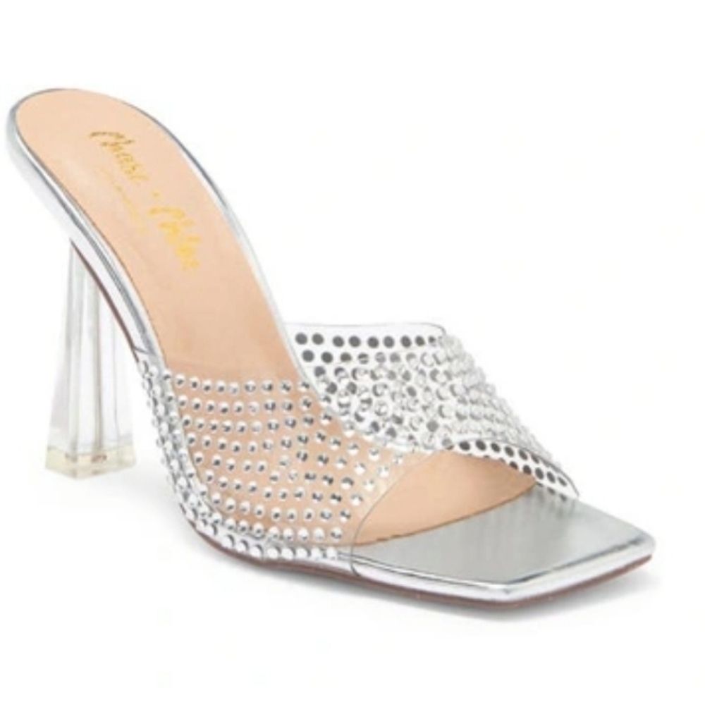 Chase + Chloe Rhinestone Clear Sandal Silver, Size 7.5/8, New With Box